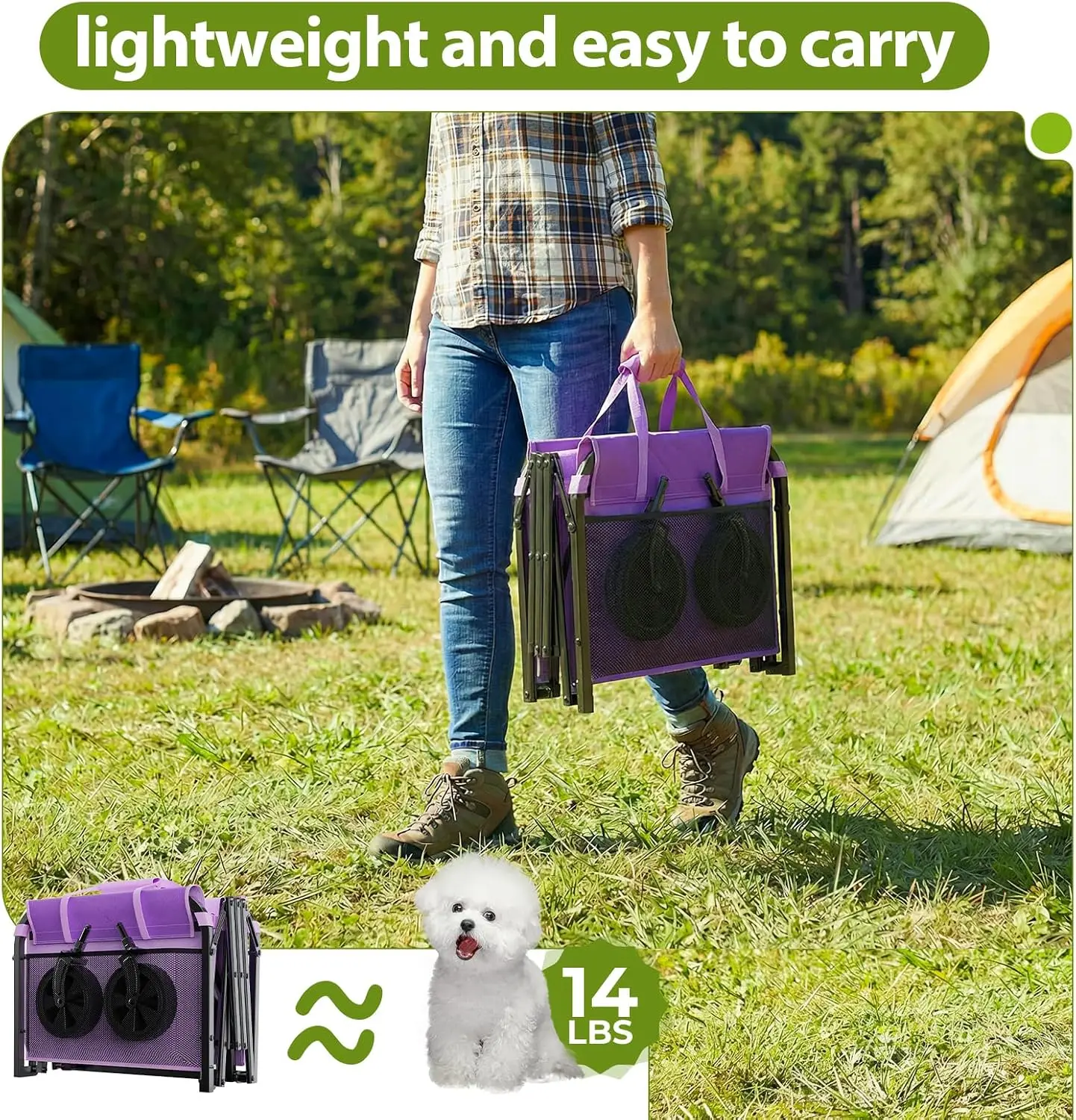 Small Purple Collapsible Wagon Cart, Lightweight Portable Folding Utility Cart with Wheels, 220 lbs Capacity Grocery Cart for Shopping, Garden and Sporting Events
