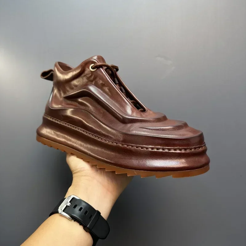 

Autumn and Winter New Men's Retro Horse Leather Thick Soled High Top Casual Short Boots