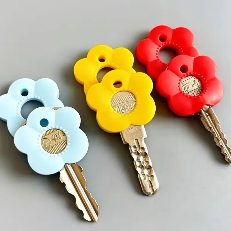 Colorful 10 Random Color Flower Key Cover Set with Tag Key Caps-for Home/Office Key,Easy-To-Attach Keychain Organizer-Party Gift