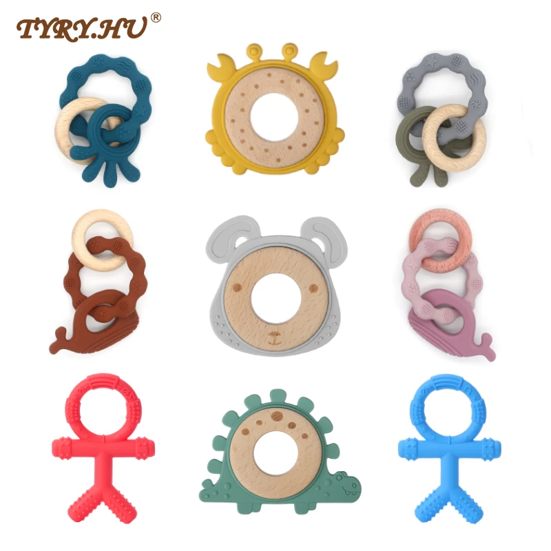 1PC Silicone Teether Baby Rudder Shape Wooden Teether Ring Kid Gift BPA Free Silicone Children Goods Kid Teething Toy