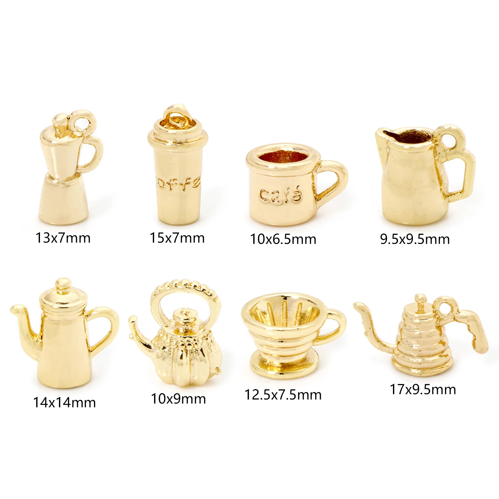 2/5 Piece Brass Charms 18k Gold Plated Tableware Cup Coffee Kettle Juicer Teapot 3D Pendants For DIY Neckalce Jewerly Making