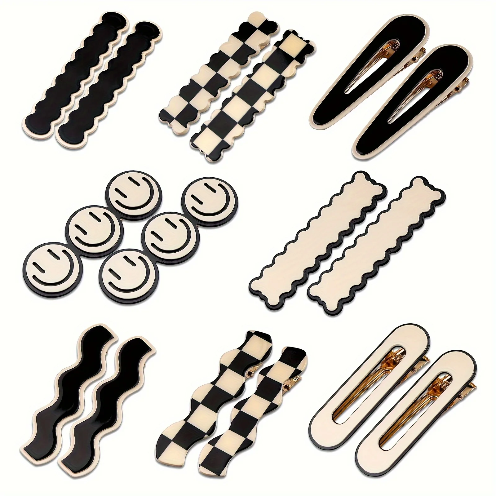 2pcs/Set Black White Checkered Hair Clips Gird Plaid Hairpin Cute Simple Side Pins Women Hair Accessories