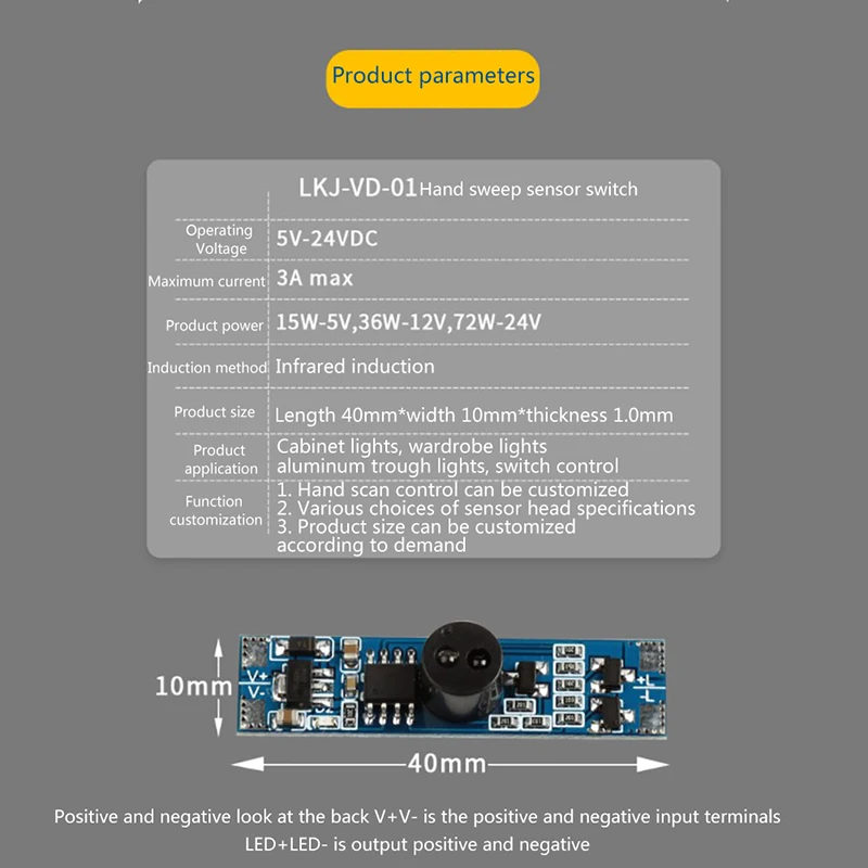 Módulo de Sensor de inducción PIR para armario, dispositivo de 12v y 24v, encendido/apagado, regulable, sin contacto, Ir, barrido manual, Wardobe, 1