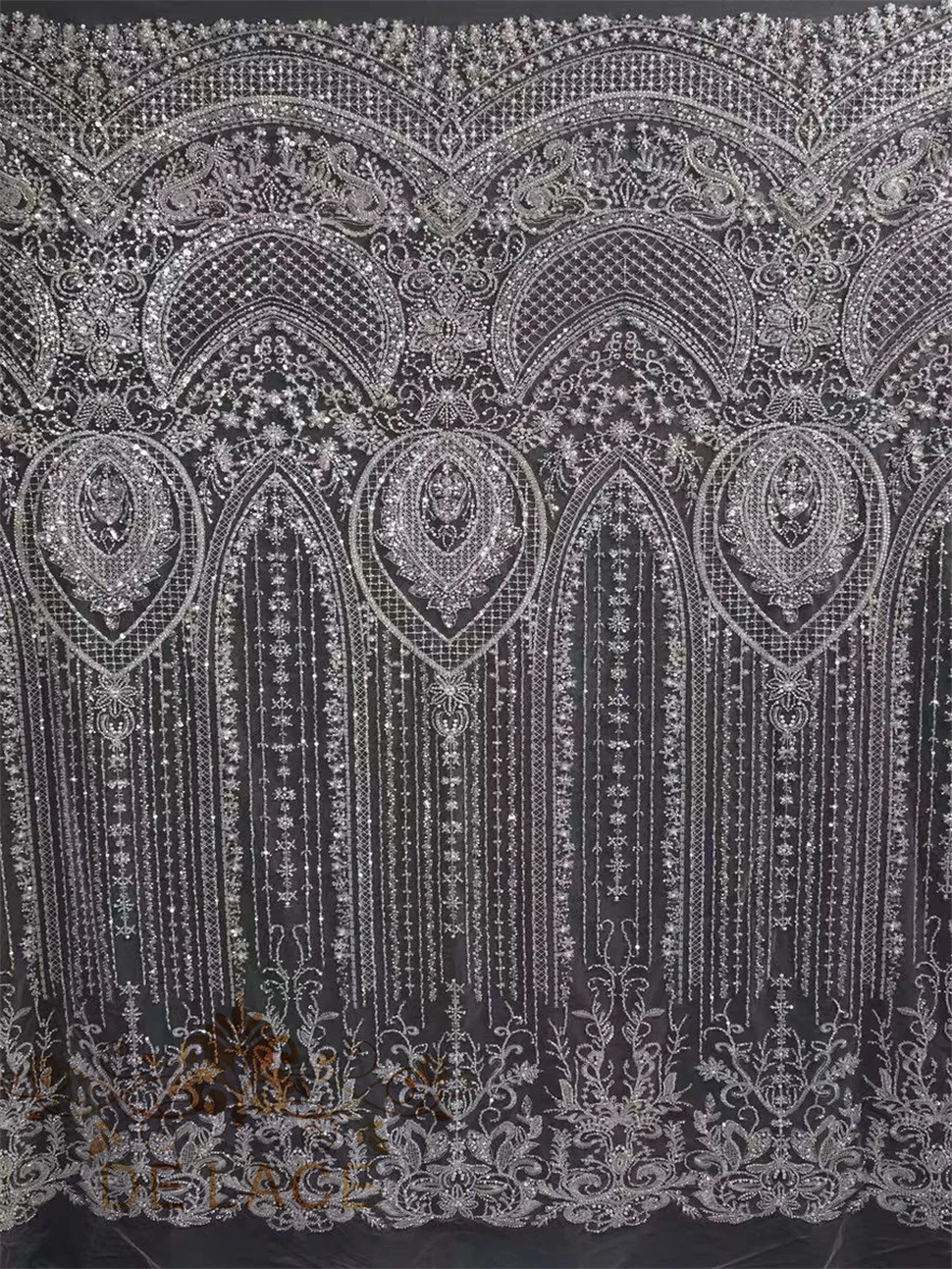 

RX Latest Embroidered Beaded Lace Shining Sequins Wedding Dress Luxury European Style Lace Fabric