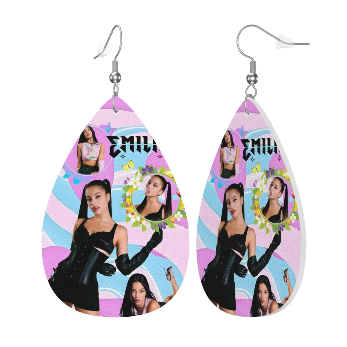 Custom E-Emilia Mernes Dangle Drop Earrings Leather Earrings for Women Fashion Mp3 Singer Poster For Valentine's Day