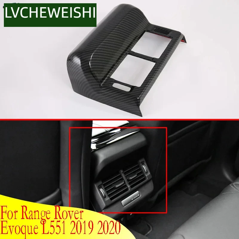 

For Range Rover Evoque L551 2019 2020 Car Accessories Carbon Fiber Style Plated Armrest Box Rear Air Vent Frame Trim Cover