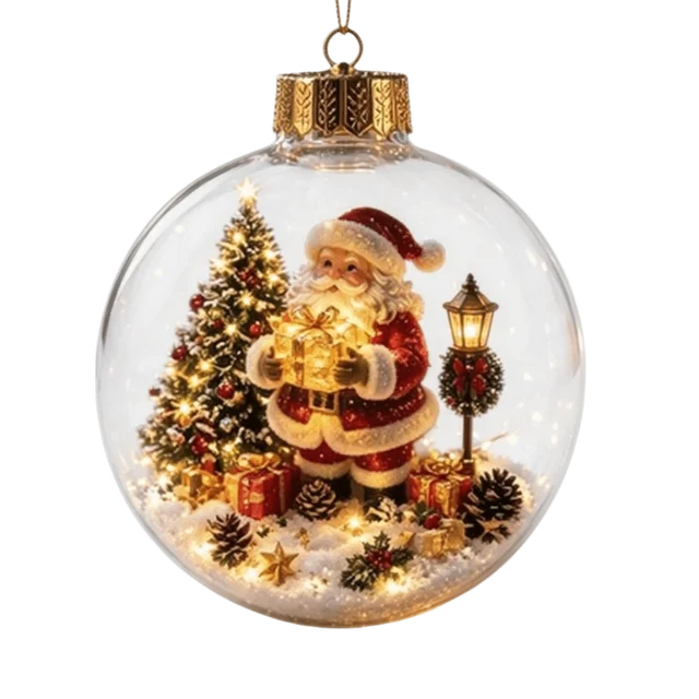Acrylic Material Christmas Ball Ornament with Light Transparent Design Hanging Christmas Decoration 8CM Size Santa Claus Pendant 4