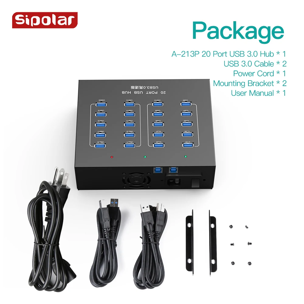 Sipolar A-213P 20 PORTS USB 3.0 HUB USB charger with  Power supply for mobile phone refurbish charging and recycle view 5