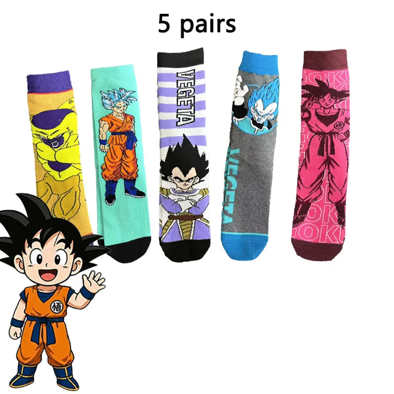 1/5 Paar Socken mit Dragon Ball-Anime-Motiv, Son Goku und Vegeta, trendige Socken mit Cartoon-Muster