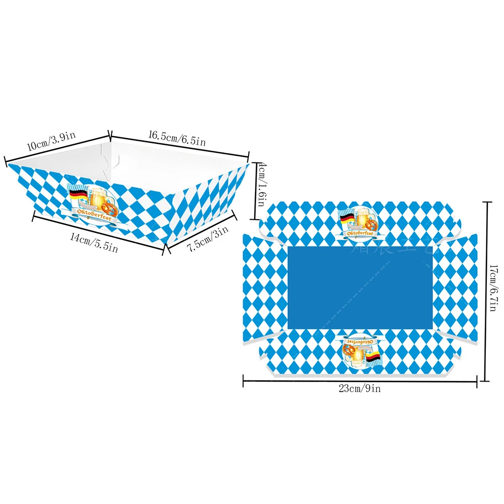 5/10/20/30/40/50 stücke Oktoberfest Blau und Weiß Gitter Einweg Papier Lebensmittel Trays Snack Süßigkeiten Popcorn Tabletts Bier Party Liefert – Detail 2