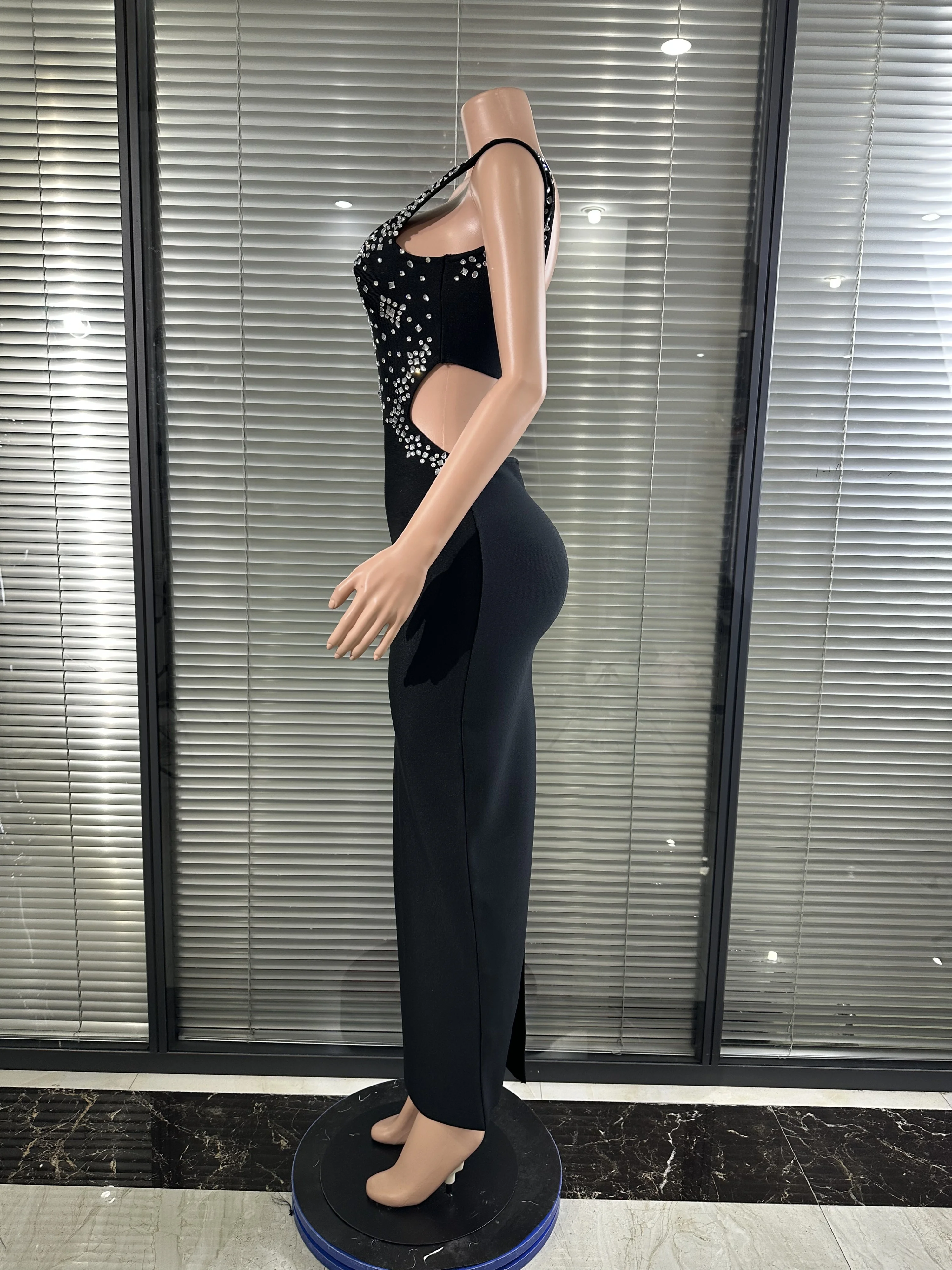 우아한 생일 드레스 럭셔리 다이아몬드 슬리브리스 바디콘 밴디지 롱 드레스 하이 스트리트 축하 이브닝 프롬 클럽 파티 드레스