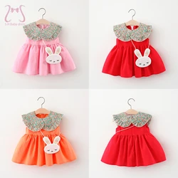 2Pcs/Set Baby Girl Clothes Sweet Kids Costume Summer Infant Sleeveless Cute Floral Cartoon Toddler Princess Dresses+Bag 0 To 3Y