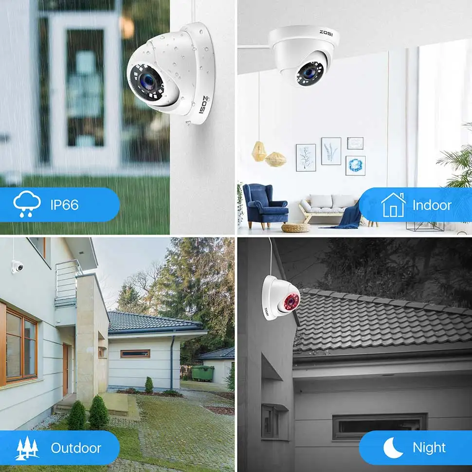 ZOSI 4 Pack 2.0MP HD 1080P Security Cameras Kit TVI/CVI/AHD Indoor Outdoor 80ft Day Night Vision CCTV Dome Home Surveillance Cam