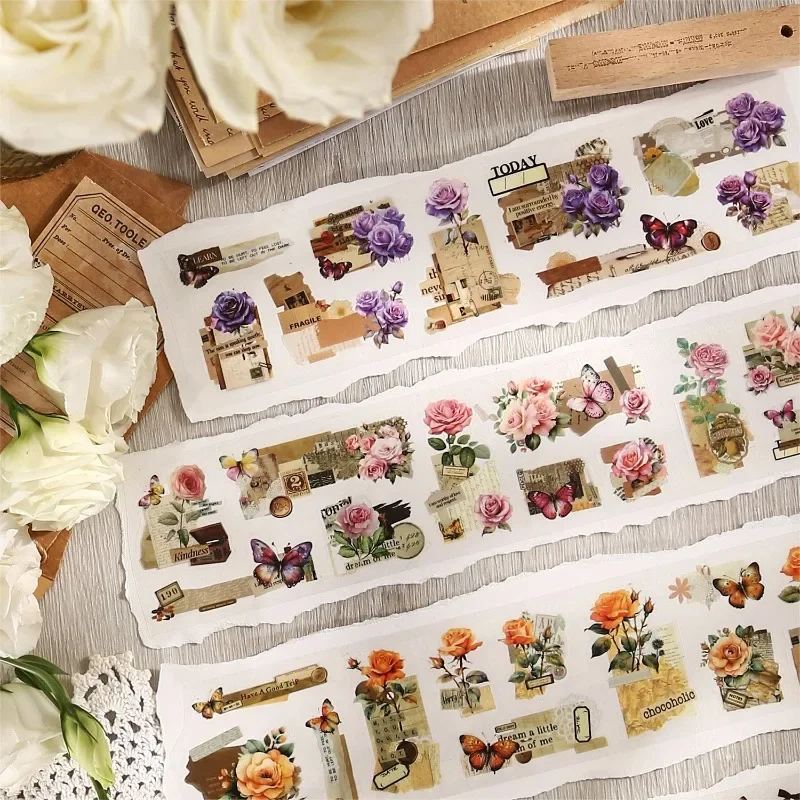 1Roll PET material stickers Supplies cut Rose Rhapsody mold handbook Adhesive plant cutting 2M PET Tape decorative