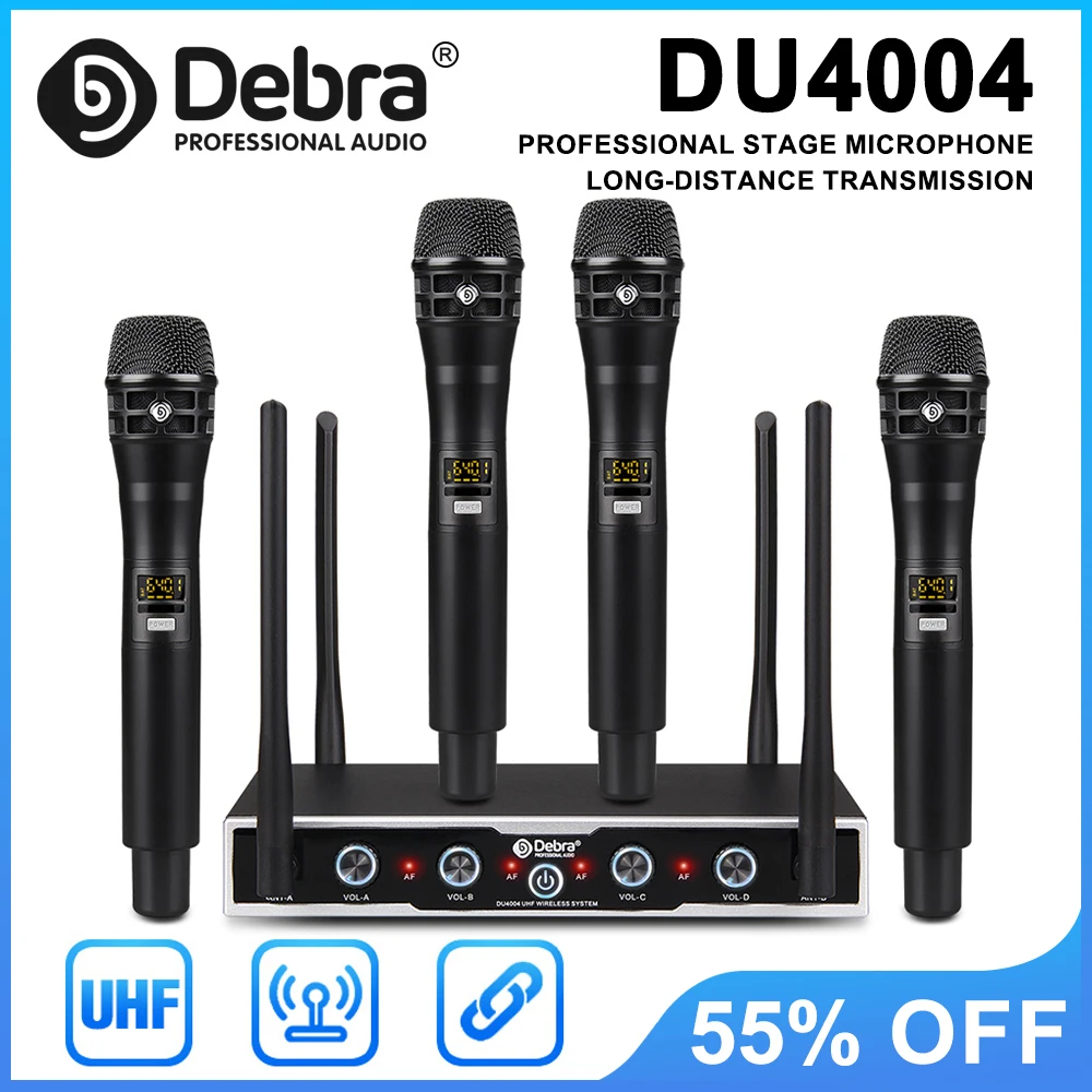 Debra DU4004 UHF wireless conference microphone, UHF 4 channels, lavalier, headset, handheld microphone, for teaching, church