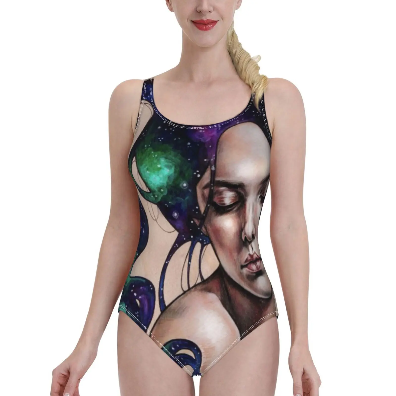 

Genesis Bodysuit One Piece Swimwear Women New Female Beach Swimsuit Bathing Suit Beachwear Girls Womens Stars Space Galaxy