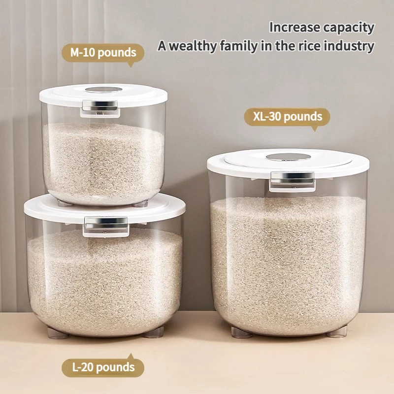 دلو أرز منزلي محكم الغلق، دقيق مطبخ مقاوم للحشرات والرطوبة، الحبوب، صندوق تخزين الأرز، خزان تخزين، 5 كجم/10 كجم/15 كجم #1
