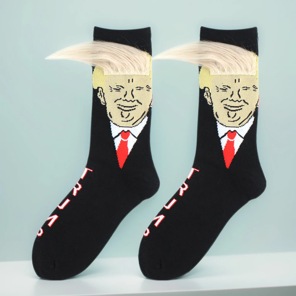 Trump Socks With Hair Trump Face Compression Socks Novelty Funny Wig Socks Fashion Street Style Socks for Outdoor Sports