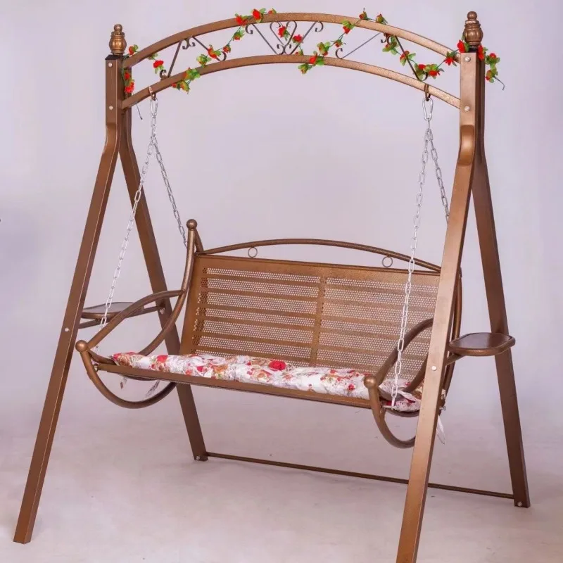 

Outdoor swing courtyard rocking chair balcony wrought iron single double hanging chair cloth top hanging basket garden hammock