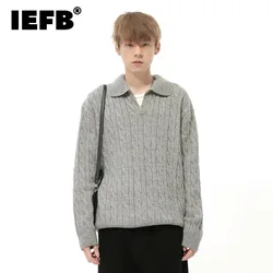 IEFB Simple Men's Knitting Tops Turn-down Collar Weave Solid Color Loose Tops Korean Version Casual Pullover Male Sweater 9C7951