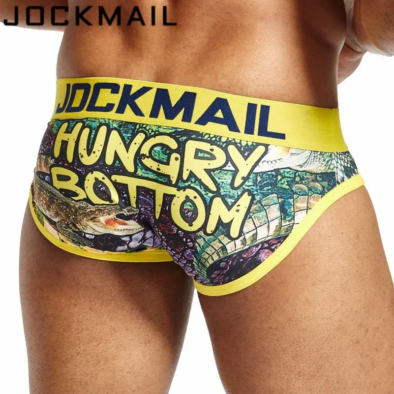 Jockmail Gay Sexy Men Underwear Lingerie Cartoon Print Briefs Sissy Homme Calzoncillos Hombre Slip Low Waist Ice Silk Breathable