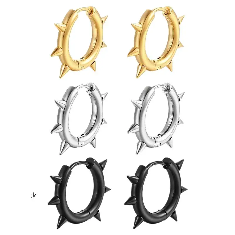 Unisex Punk Rivet Spike Hoop Stud Earrings Stainless Steel Gothic Hip Hop European American Daily Jewelry Gift For Men Women