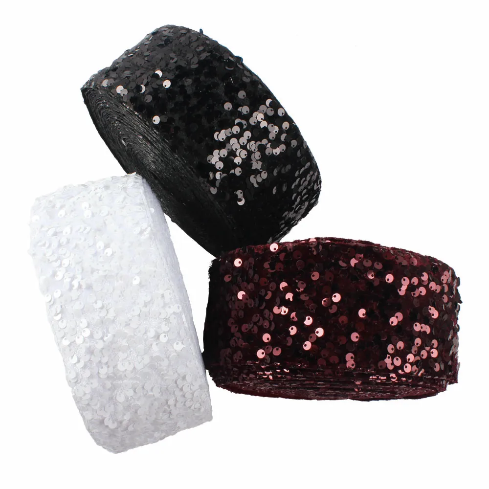 

5Yards White Black Wine Red Sequin Velvet Ribbons 75mm 3inch for Hairbows Craft Materials DIY