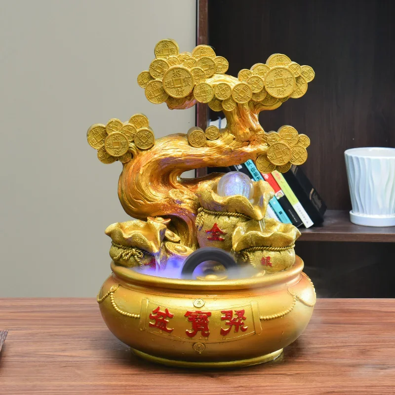 Flowing water decoration, financial attraction, gourd desktop fountain, feng shui wheel, rockery, living room decoration, office