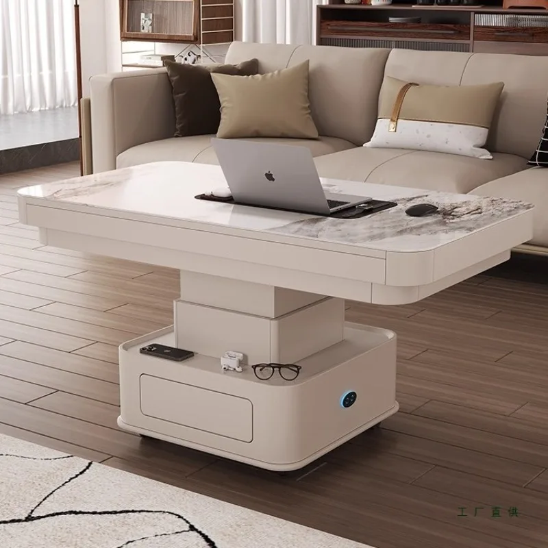 Electric lifting coffee table dining table dual-purpose multi-functional folding dining table, two-in-one simple movable rock