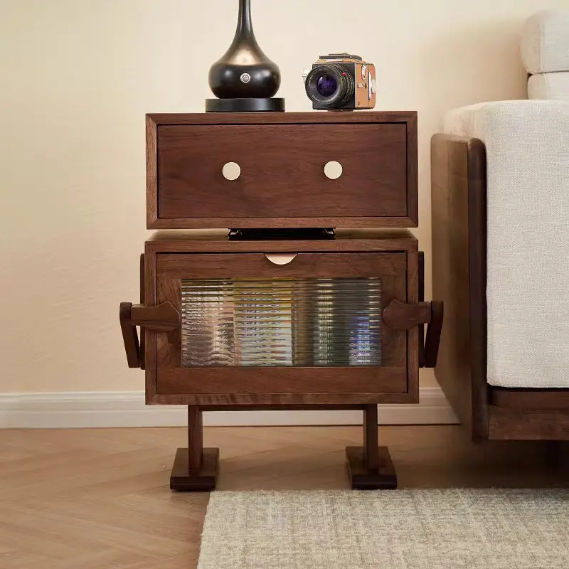 

North American, black walnut, all solid wood, bedside table, cherry wood, log, vintage, living room