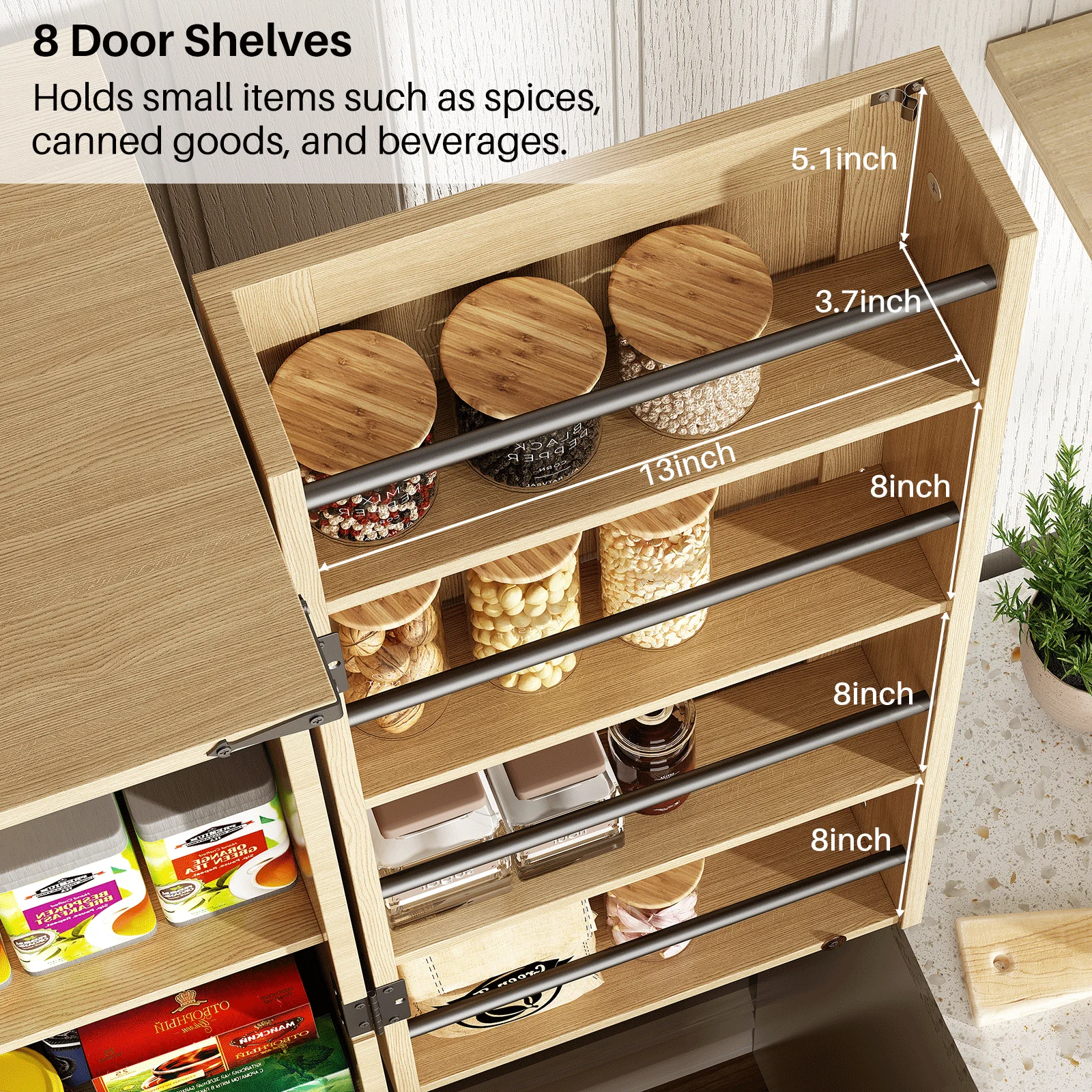 خزانة تخزين بمخزن المطبخ Redlife ، خزانة مزرعة مع 8 أرفف ، تخزين كبير لغرفة الطعام ، 4 أبواب من الروطان ، 72 في #4
