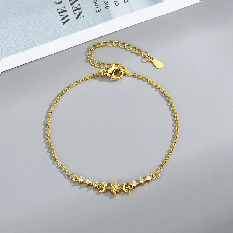 New Star Moon Zircon Inlaid Bracelet With Niche Design, Simple And Slim Chain Bracelet, Stacked And Super Cool