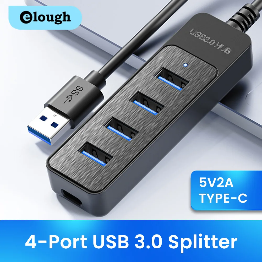 Elough 4-portowy koncentrator USB 3.0 High Speed Multi USB 3.0 Splitter Type c USB 2.0 Expander Zasilacz do komputera PC
