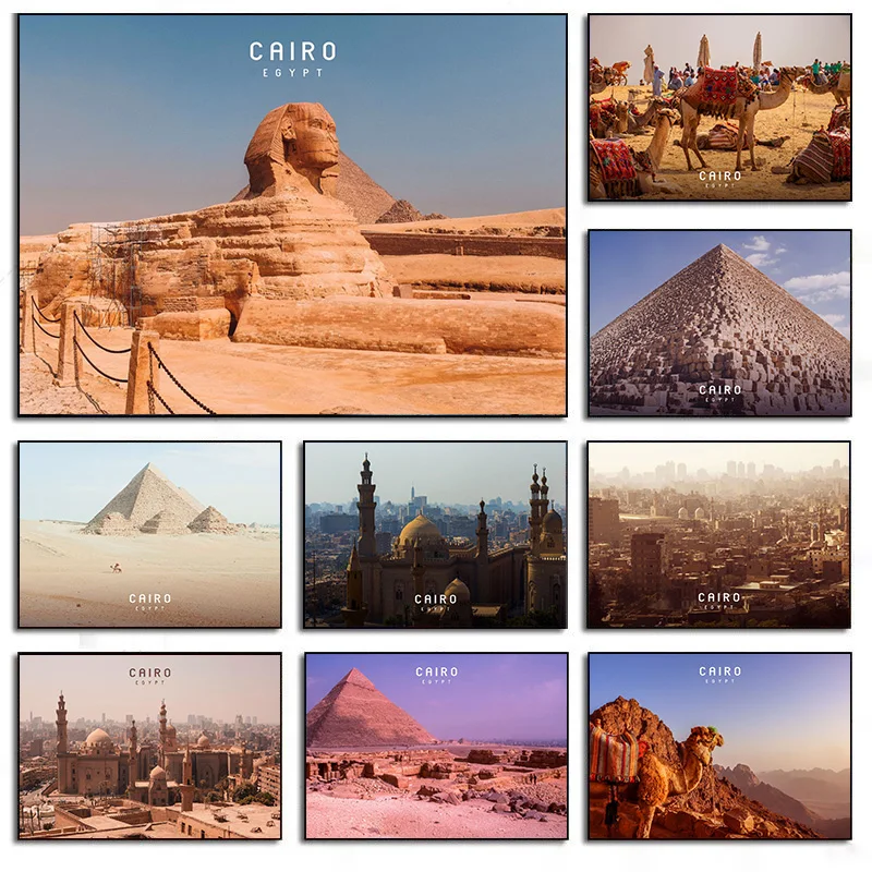 (No frame)Egypt Cairo City Travel Landscape Pyramids Sphinx Camel Poster Wall Art Pictures Canvas Painting Room Home Decor