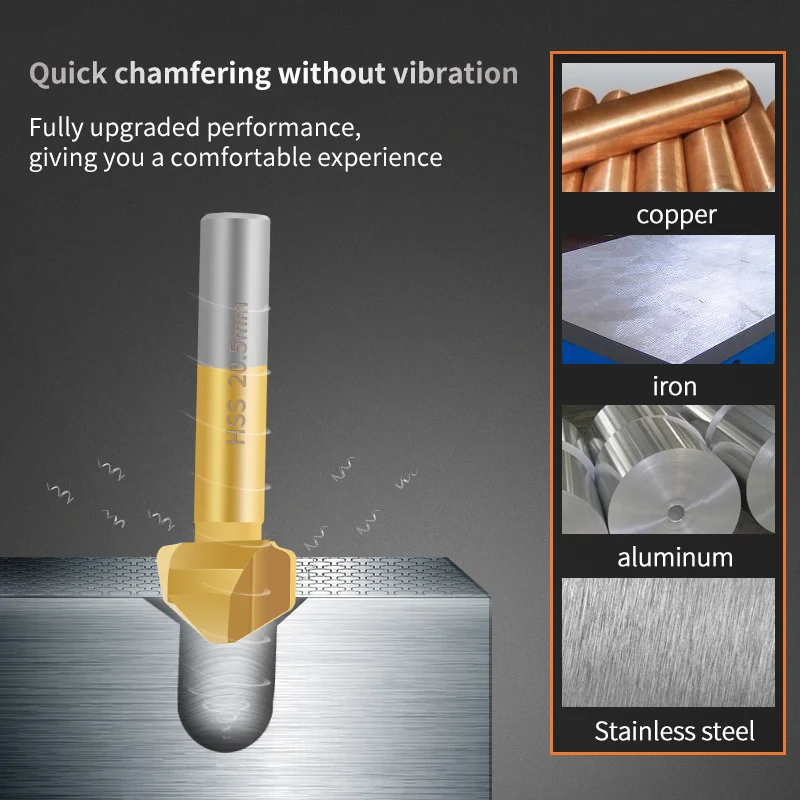 HSS Chanfro Chamfering Cutter End Mill Tool Countersink Broca Conjunto Para Madeira Stell Chanfro Cutter Ferramenta Elétrica 3 Flauta 90 graus