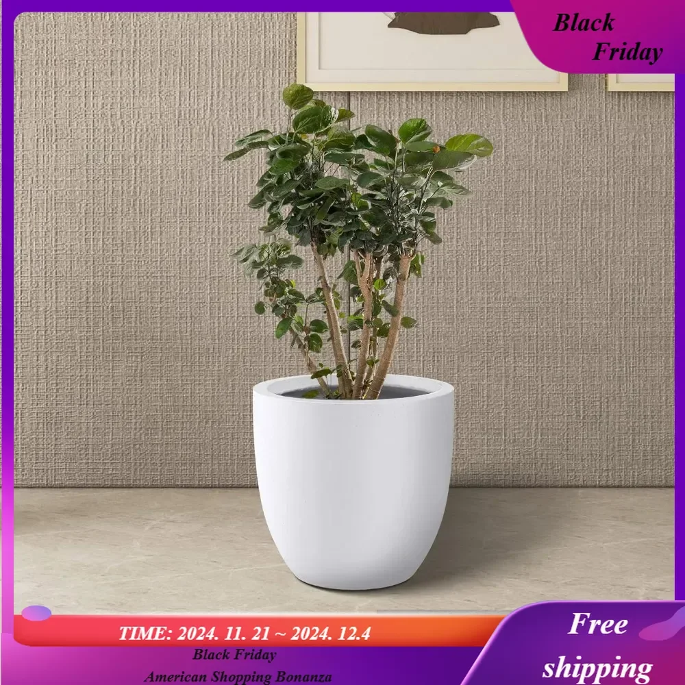 14 Inch Dia Round Concrete Planter, Indoor Outdoor Large Plant Pot with Drainage Hole and Rubber Plug for Home Patio Garden