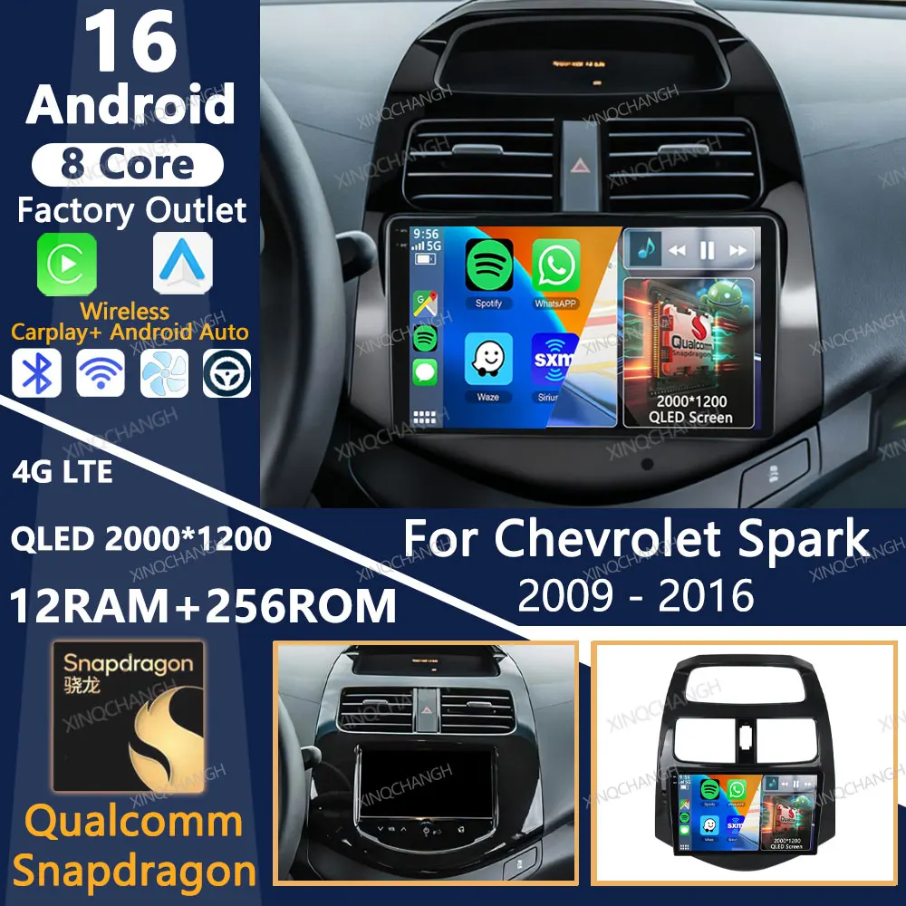Android 16 Car Radio For Chevrolet Spark Beat Matiz Creative 2009 - 2016 Head Unit Multimedia Video Player 2DIN Carplay Auto BT