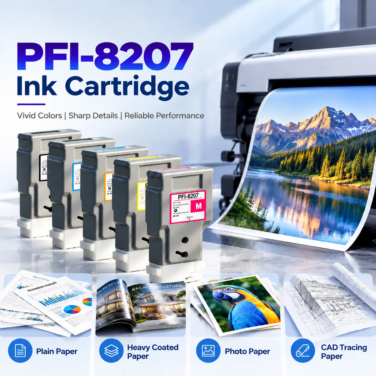 300ML PFI-8207 Ink cartridge For Canon imagePROGRAF iPF681 iPF686 iPF781 iPF786 printer For Canon PFI-8207pigment ink