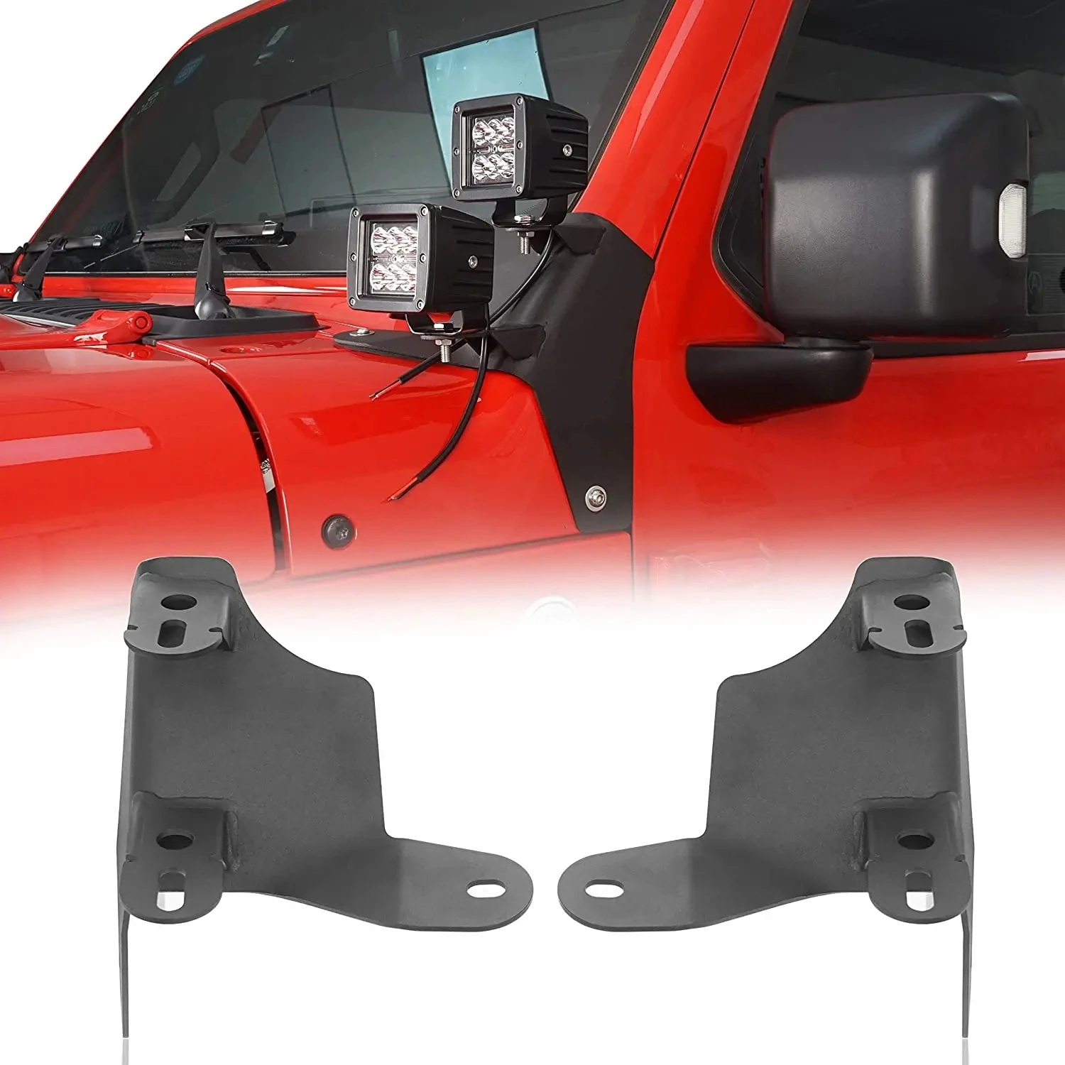 2Pcs Alloy Dual A-Pillar Light Mounting Brackets for Jeep JL Wrangler 2018-2024/ Gladiator JT 2018 2019 2020 2021