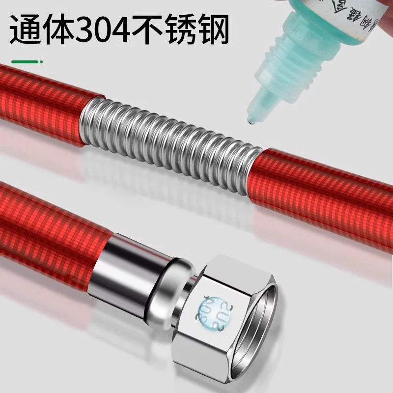 1Pc 20-500CM G1/2 Plastic-coated Stainless Steel Corrugated Pipe Bathroom Toilet Red Blue Hot Cold Water Heater Water Inlet Hose