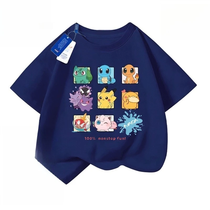 

Pokémon Children Pure Cotton Boy Short Sleeve Summer New Cartoon Handsome Kid T-shirt Top Girl Pikachu Pattern Clothes