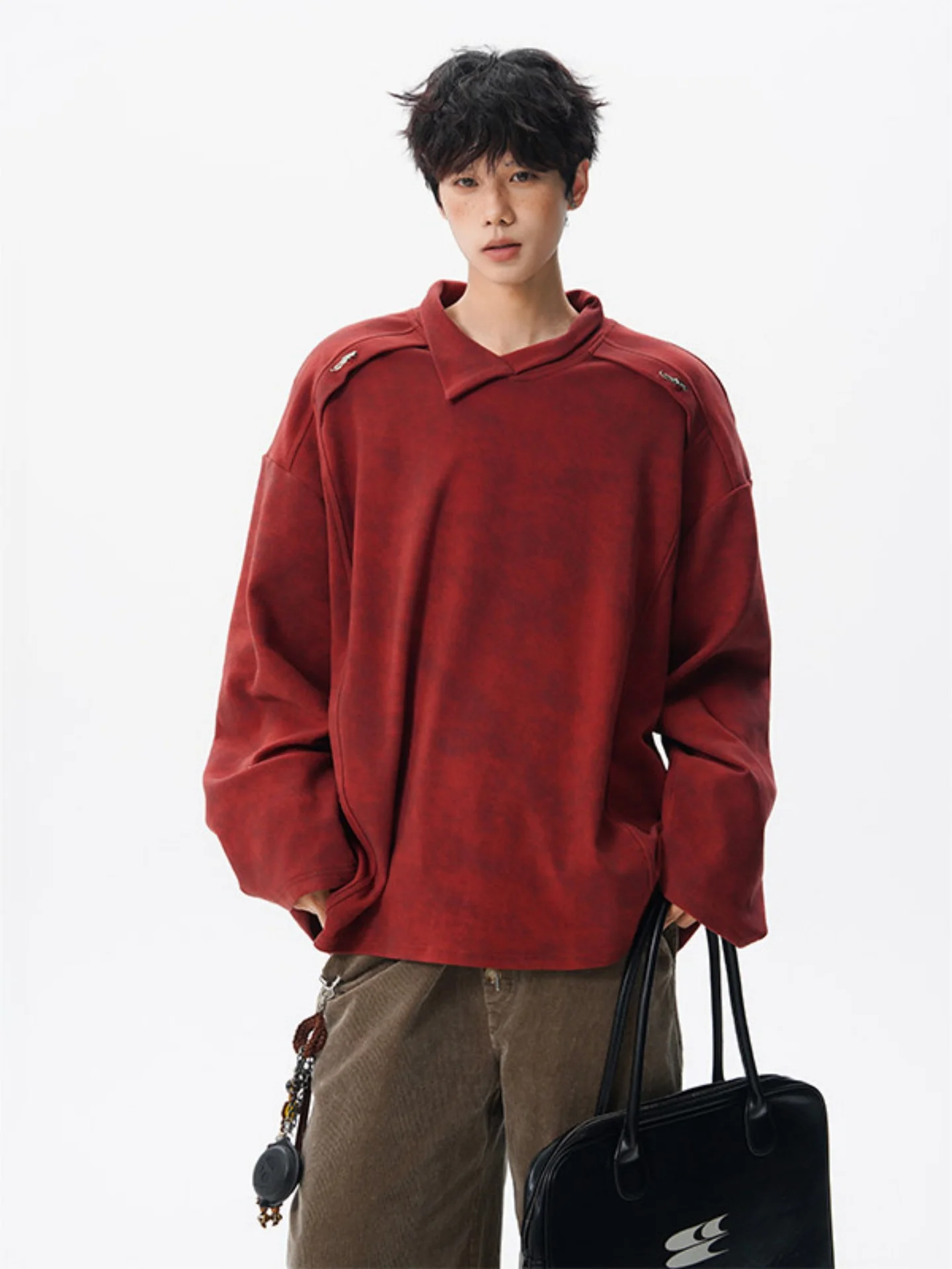 

Red Knitted Fce Lined Thiened Loose Fit Men's Sweater Autumn Winter Vintage Sle Comfortable Soft Material Casual Wear