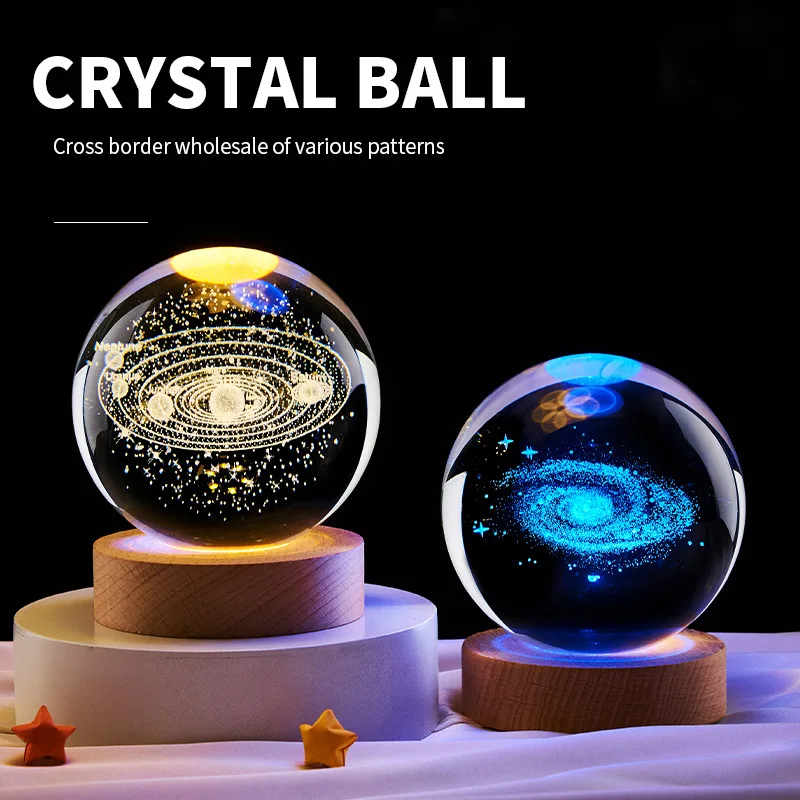 1pc Bedside Lamp Solar Theme Cosmos Series Crystal Ball Night Lights Milky Way Moon Small Ornaments for Desk Creative Gift