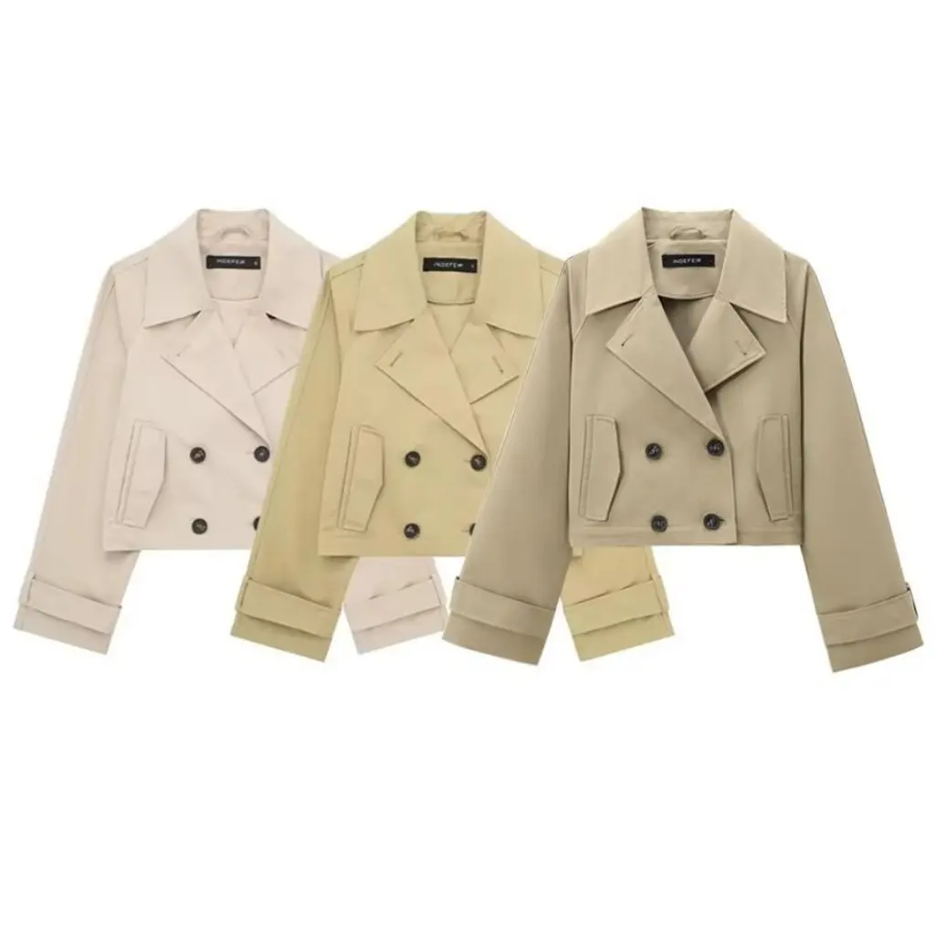 

Women's French Double-breasted Coat Jacket Autumn Winter Fashion Short Top European American Style