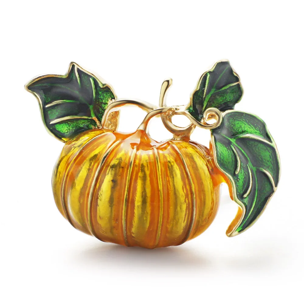Exquisite Pumpkin Halloween Brooch Pin Yellow Enamel Leaves Sweet Gift Brooches Jewelry  For Women Girl Collar Suit Scarf Z051