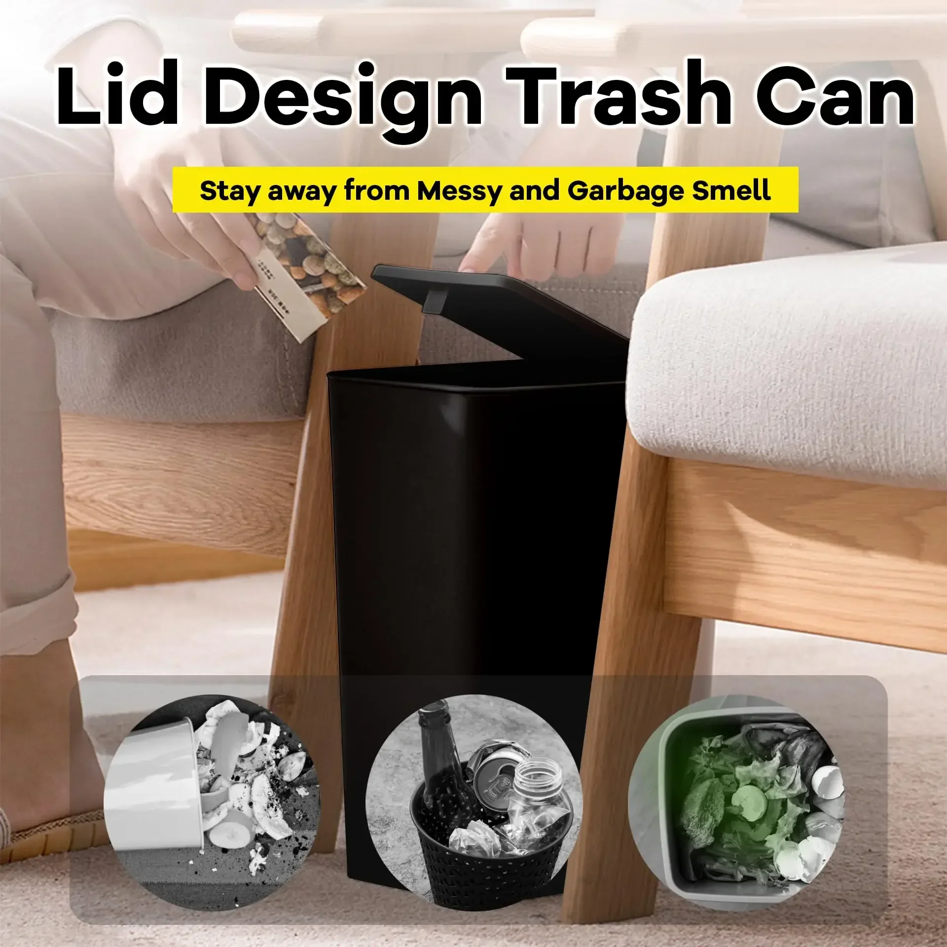 Bathroom Trash Can-10L Small Garbage Can with Press Top Lid for Toilet,Bedroom,Living Room Plastic Waste Basket with Pop-up Lid