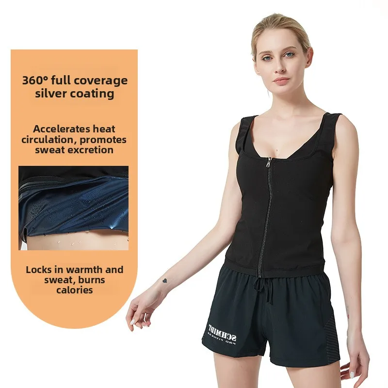 Women's Zipper Slimming Vest Sweat Inducing Yoga Running Sports Wear Anti-Slip Fitness Clothing Polyester Lycra Fabric