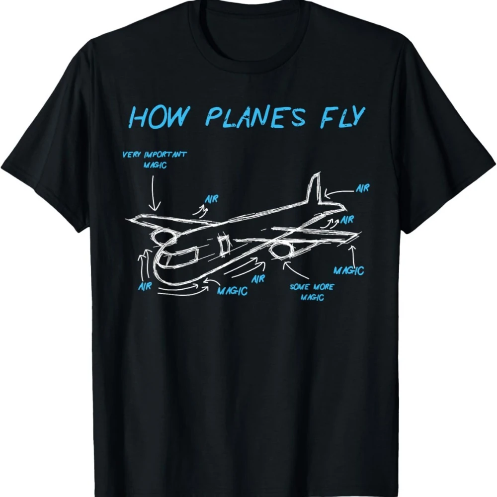 Funny Aerospace Engineer T-Shirt How Planes Fly Technical Diagrams Novelty Tee Loose Fit Men's T-shirts for Summer Unisex
