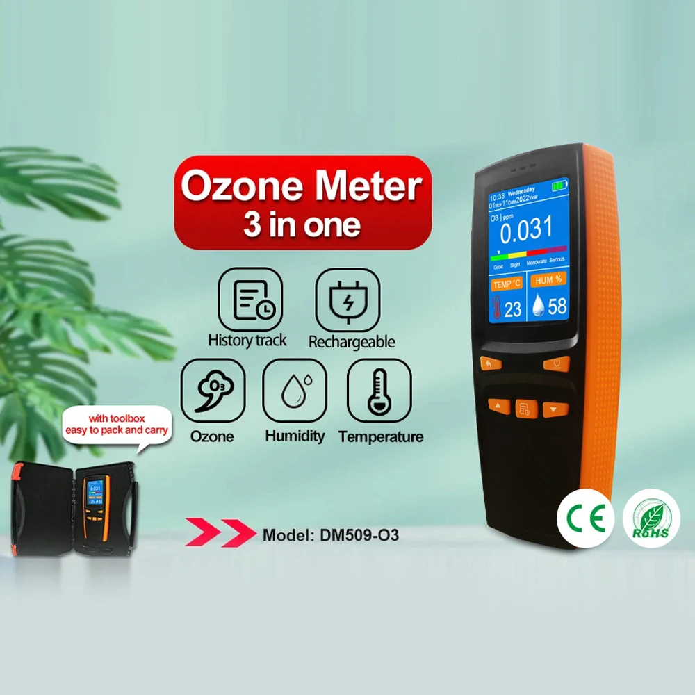 Portable Ozone Analyzer Multifunctional O3 Ozone Meter Air Detector Intelligent Sensor Ozone Meter Air Quality Pollution Monitor