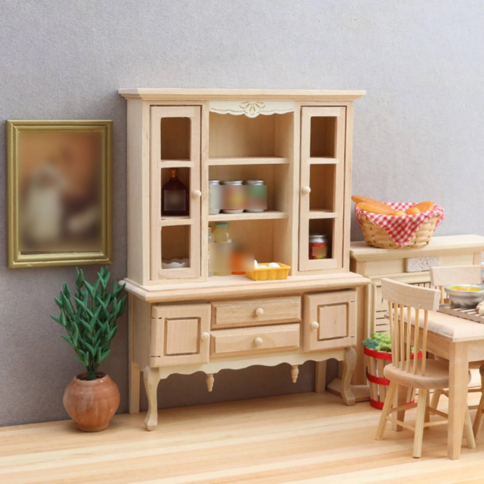 

1/12 Scale Dollhouse Cabinet Unfinished 1/12 Scale Cabinet Dollhouse Cupboard Window Cutouts Curved Legs